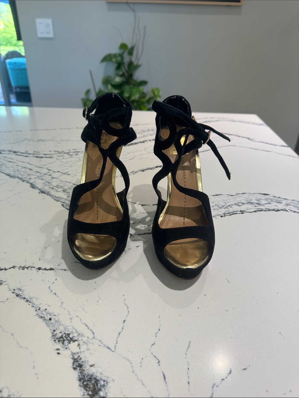 DV by Dolce Vita Black Suede Scalloped Lace-Up Open-Toe Heels